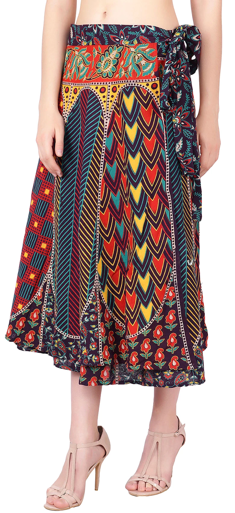 Women's Printed Wrap Around Cotton Long Indian Skirt (Purple, One Size)